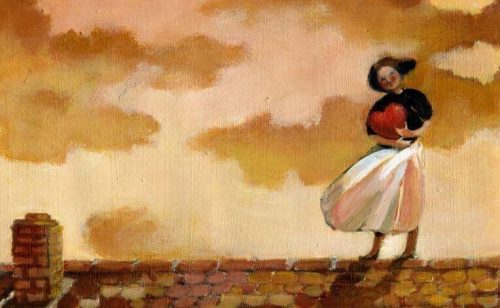 Tegning af pige der holder et hjerte