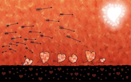 Pile der bliver skudt efter hjerter der loeber