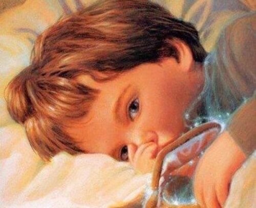 Barn der ligger i sengen