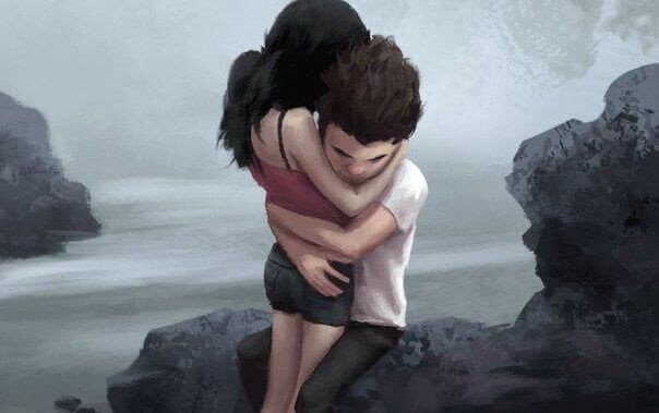 Par der krammer ved nogle klipper