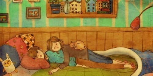 Familie der sover sammen