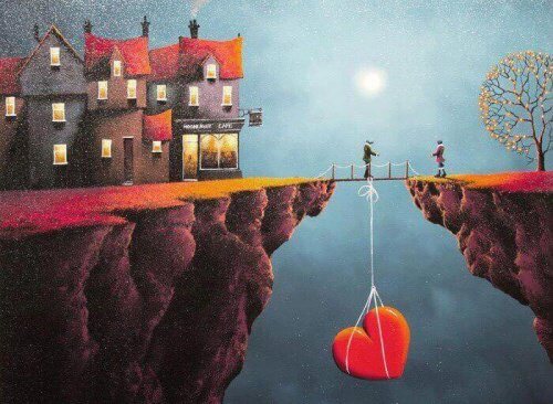 Hjerte der er bundet i en snor under en bro