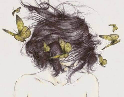 Pige med sommerfugle i haaret
