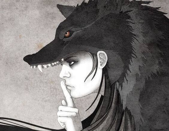 Kvinde der har en ulveforklaedning paa