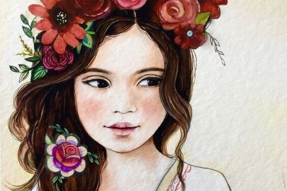 Pige med blomster i haaret