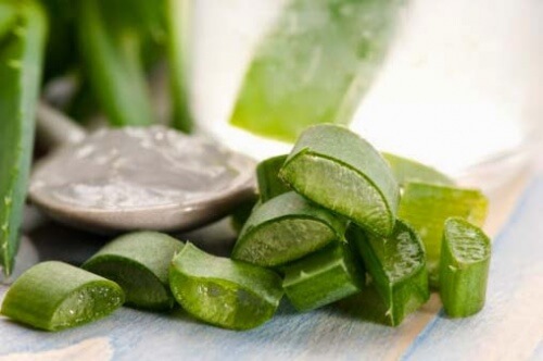 Aloe vera skaaret i stykker