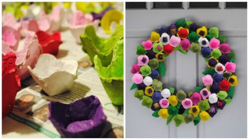 Genbruge æggebakker krans til døren.