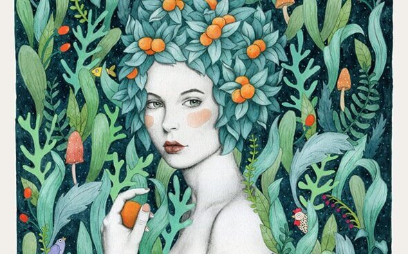 Kvinde med blade som haar