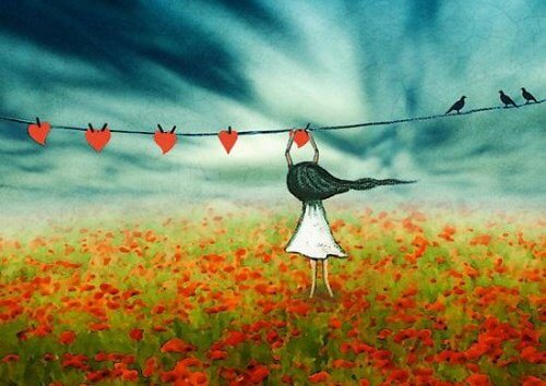 Pige der haender hjerter op paa en snor - de smaa detaljer