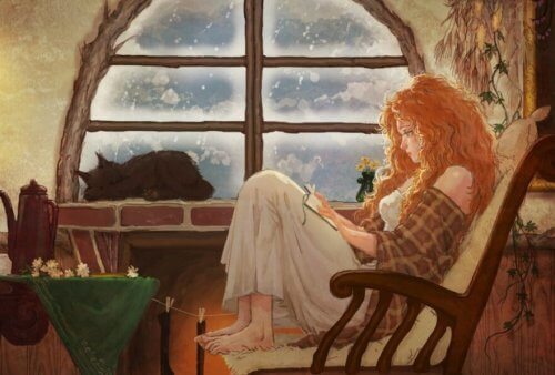 Billede af en ung kvinde der sidder og laeser