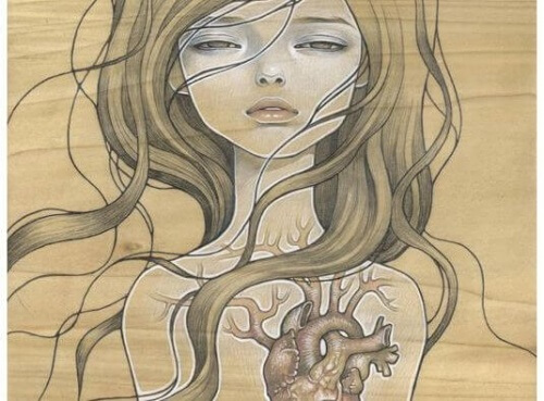 Tegning af hjerte i kvinde