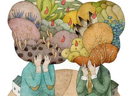 To personer med ting for hovederne