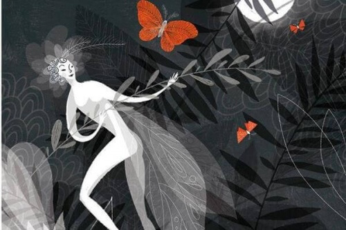 Kvinde og sommerfugle