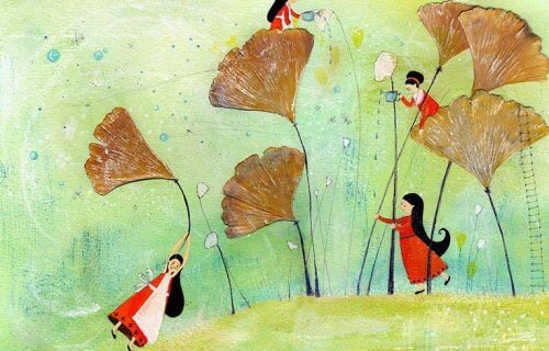 Personer der holder blomster