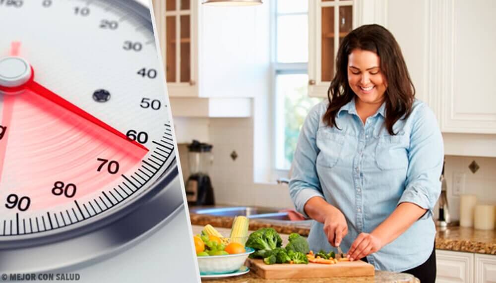 Kurvet kvinde laver mad - former for overvaegt