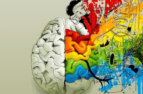 Billede af en hjerne der har kreative tanker - negativ tankegang