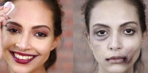 Nogle kvinder forøger at skjule mærker fra slag med makeup