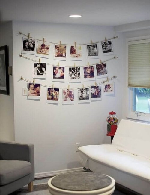 Du kan dekorere din væg med fotos på en snor