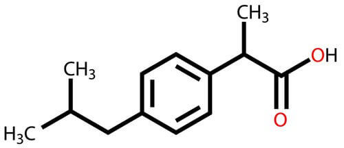 Her ses en kemisk afbildning af ibuprofen