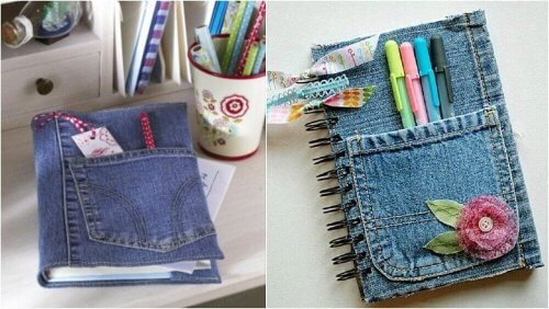 Udsmyk dine notesbøger med jeansstof