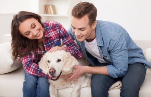 Par med hund i midten