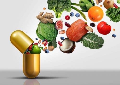 Vandopløselige vitaminer illustreres som fødevarer