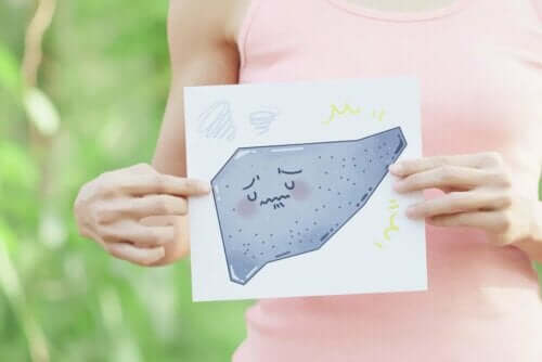 Skrumpelever illustreres af en tegning af en trist lever