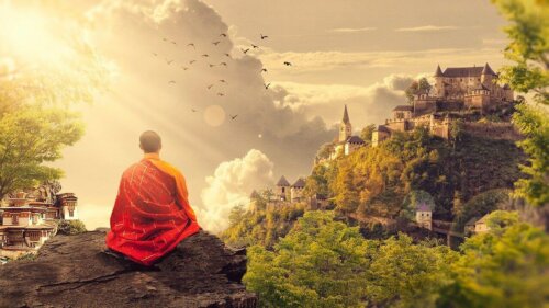 Buddhistisk munk mediterer