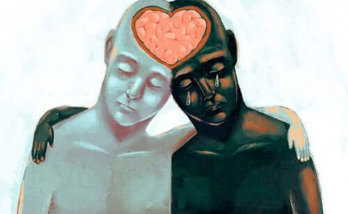 Empati illustreres af to personer, der deler hjerne formet som et hjerte
