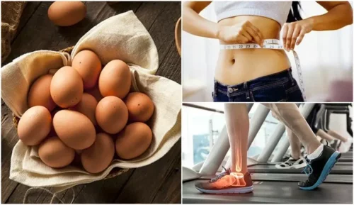 Kvinde måler sin talje og opnår vægttab ved forbrug af æg